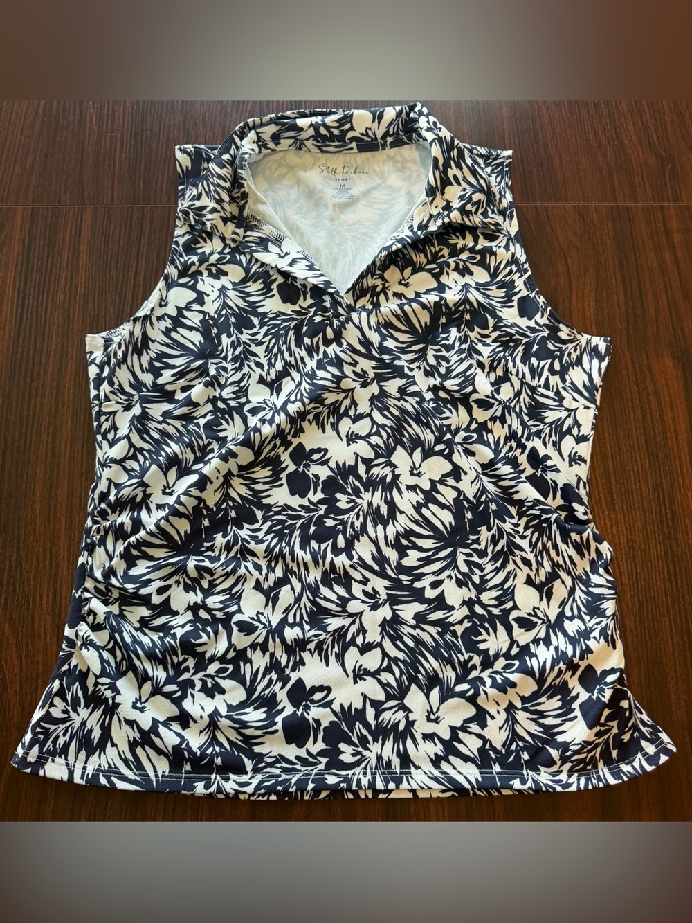 Stella Parker Sport Women’s Navy & White Floral Sleeveless Golf Polo Top Size M